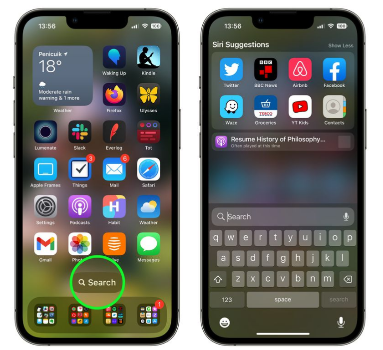 韩城苹果手机维修分享升级到 iOS 16 后，如何删除主屏幕上的搜索按钮 
